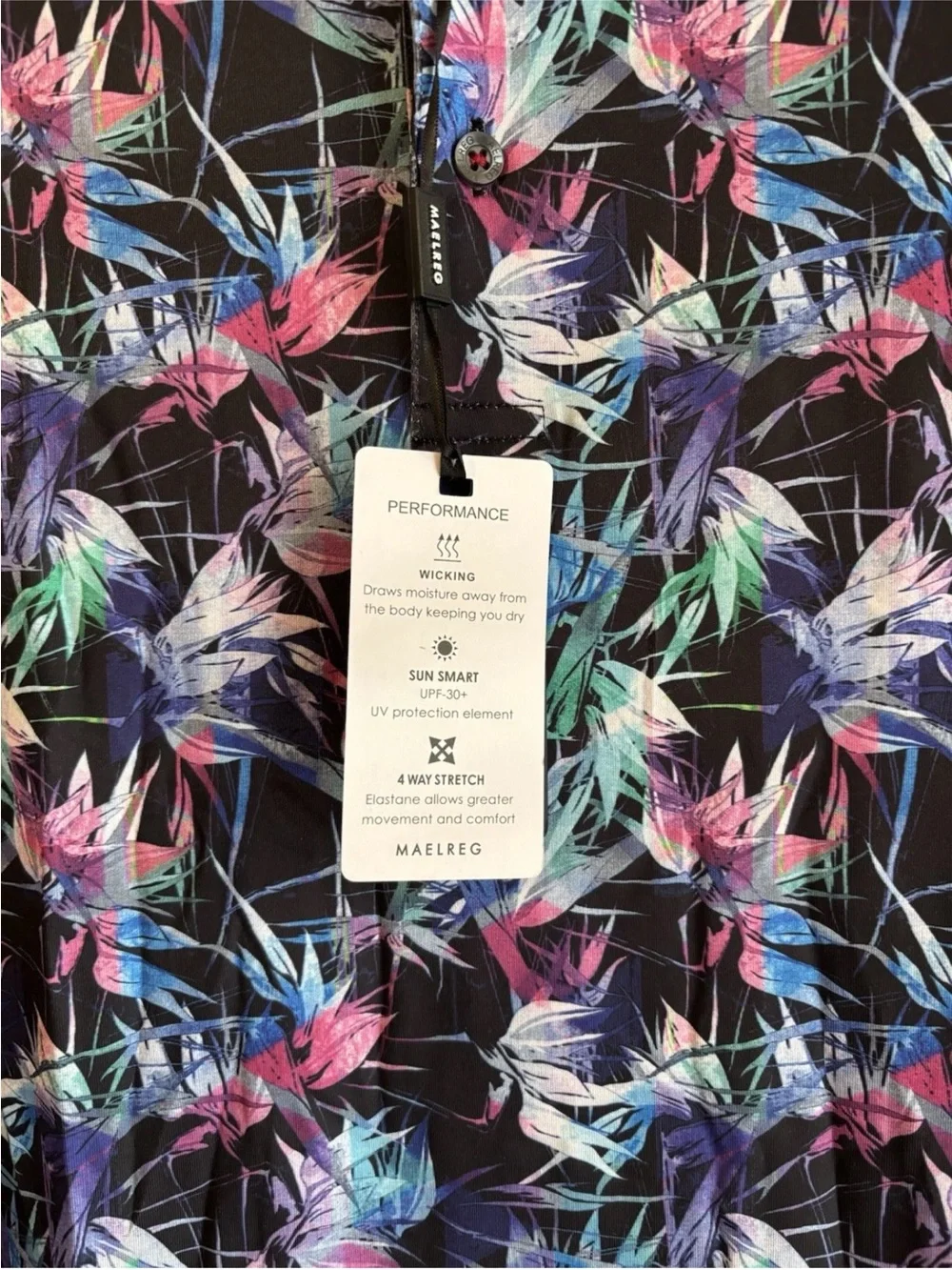 MAELREG Performance Floral Print Button-Up Shirt - Black Multi NWT - Picture 6 of 6